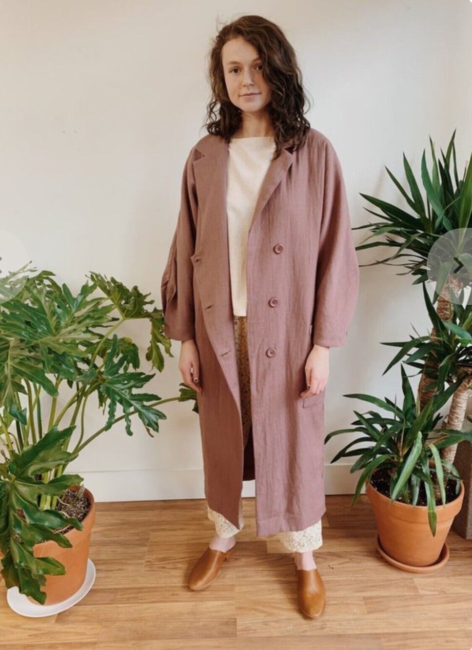 Anthropologie Rujuta Sheth Trench Coat Asymmetric Lagenlook Wool Mauve Size S